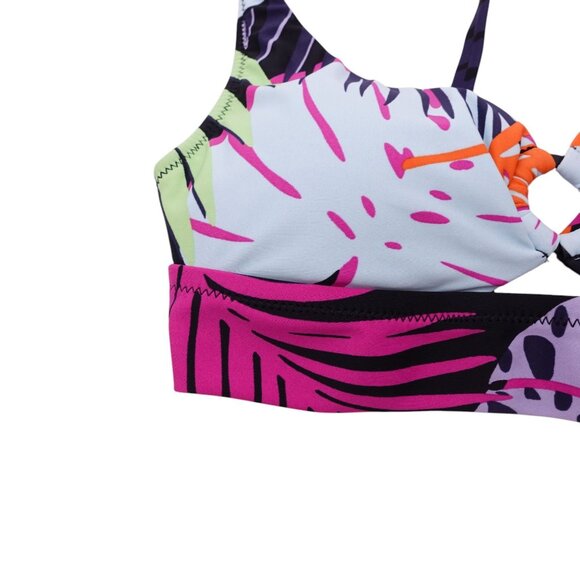 NWT Bar III Palm Prowl O-Ring Bikini Top Sz XS Multicolor Floral Push Up Lined - Picture 3 of 11